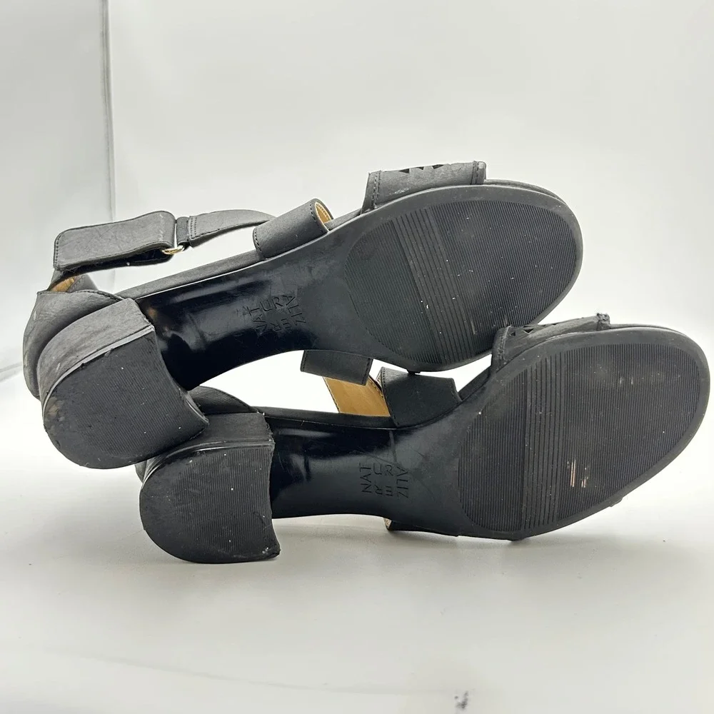 Naturalizer Adaline 2 Sandals Women 7M Black Laser Cut Block Heel Strappy Chic